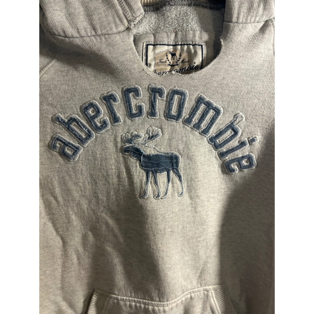 Abercrombie Fitch Mens XL Hoodie Moose Logo Distressed Gray Blue Y2K 92